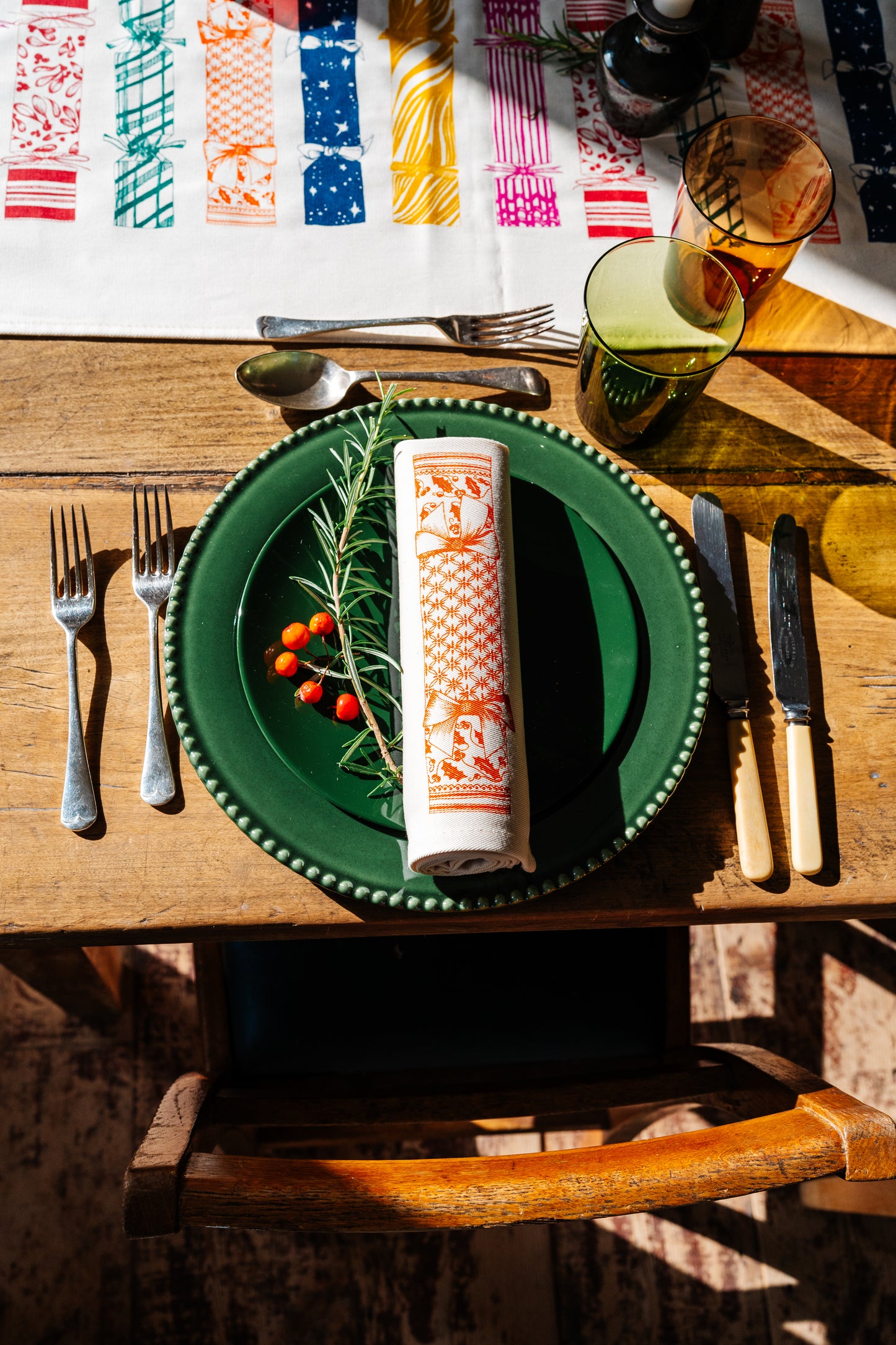 Christmas Cracker napkin set by Lottie Day – six cotton napkins with festive prints and hidden surprise designs