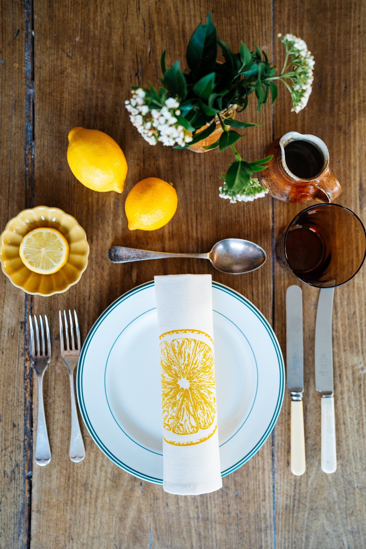 Lemon napkin gift set by Lottie Day – handmade cotton napkins with screen-printed yellow lemon design, made in Norfolk