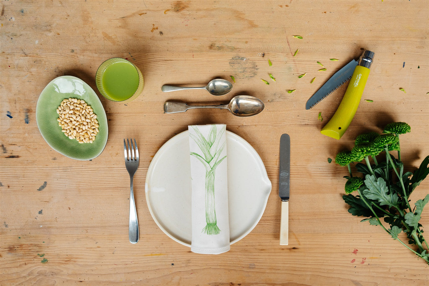 Allotment vegetable napkin set by Lottie Day - handmade cotton napkins featuring screen-printed garden vegetables including beetroot and leek
