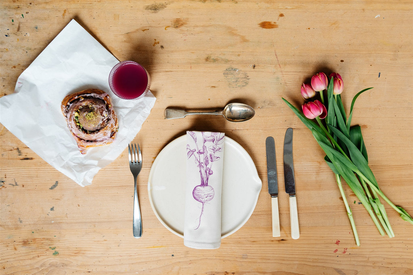 Allotment vegetable napkin set by Lottie Day - handmade cotton napkins featuring screen-printed garden vegetables including beetroot and leek