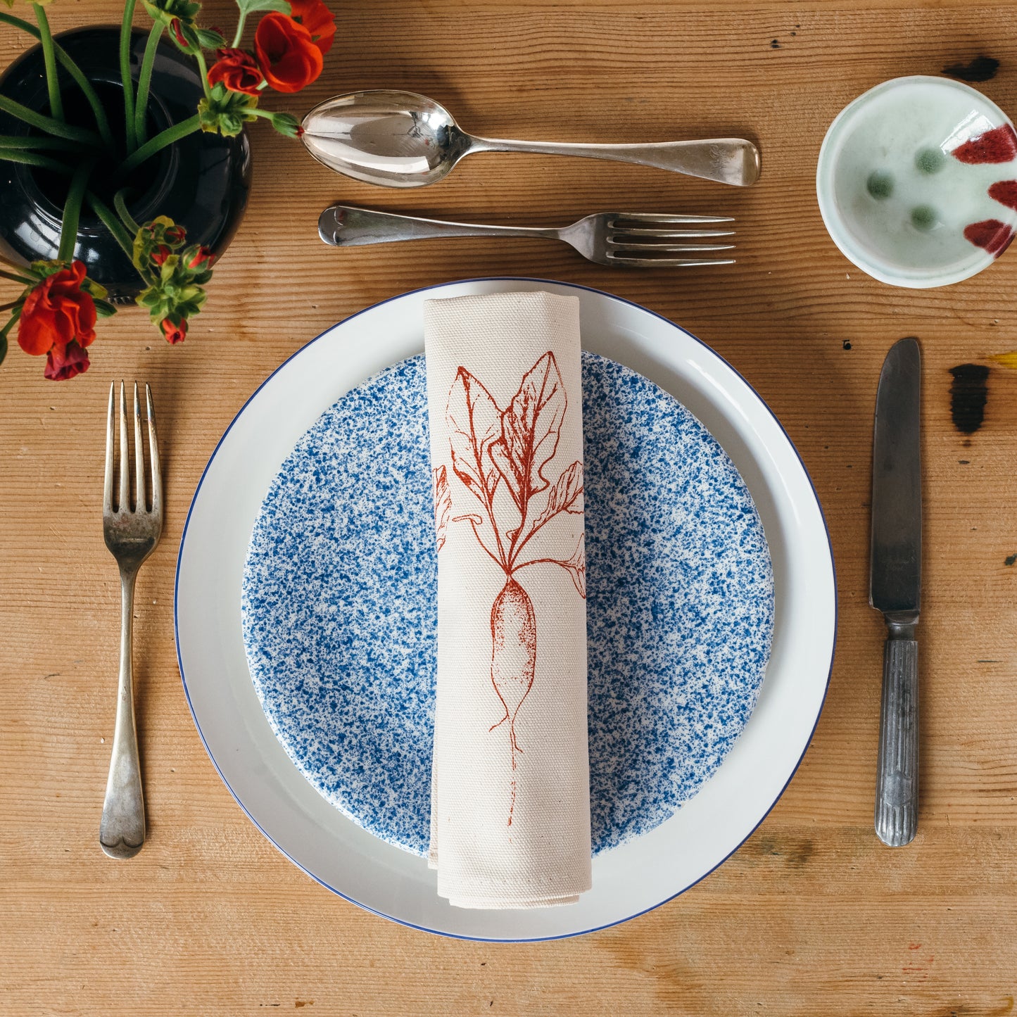 Vegetable napkin gift set by Lottie Day – handmade cotton napkins with screen-printed illustrations of seasonal garden vegetables