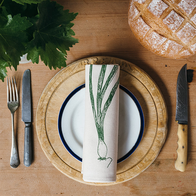 Vegetable napkin gift set by Lottie Day – handmade cotton napkins with screen-printed illustrations of seasonal garden vegetables