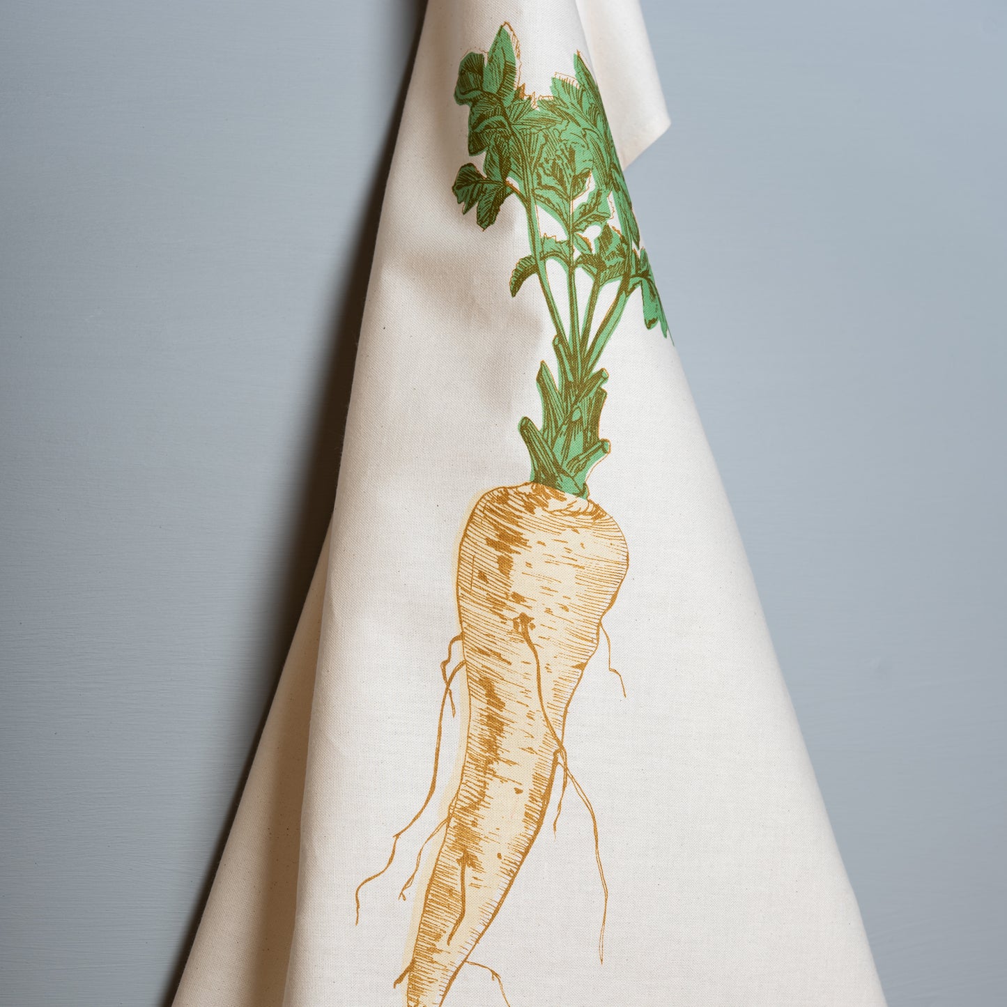 garden parsnip allotment vegetable printed cotton tea towel